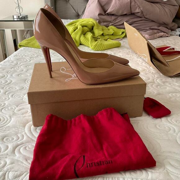 Authentic Christian Louboutin Nude 100mm Iriza Patent Leather Heels size 12 - Picture 5 of 8